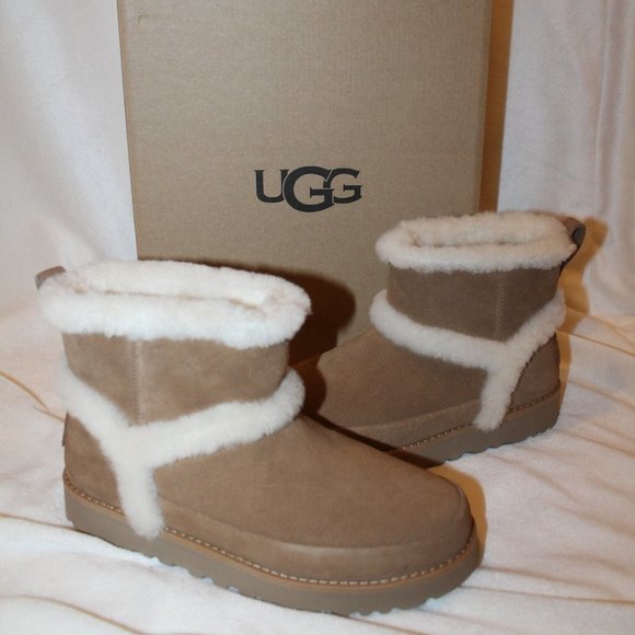 NIB UGG‎ MINI SPILL SEAM CHESTNUT SUEDE SHEARLING BOOTS - Picture 1 of 8